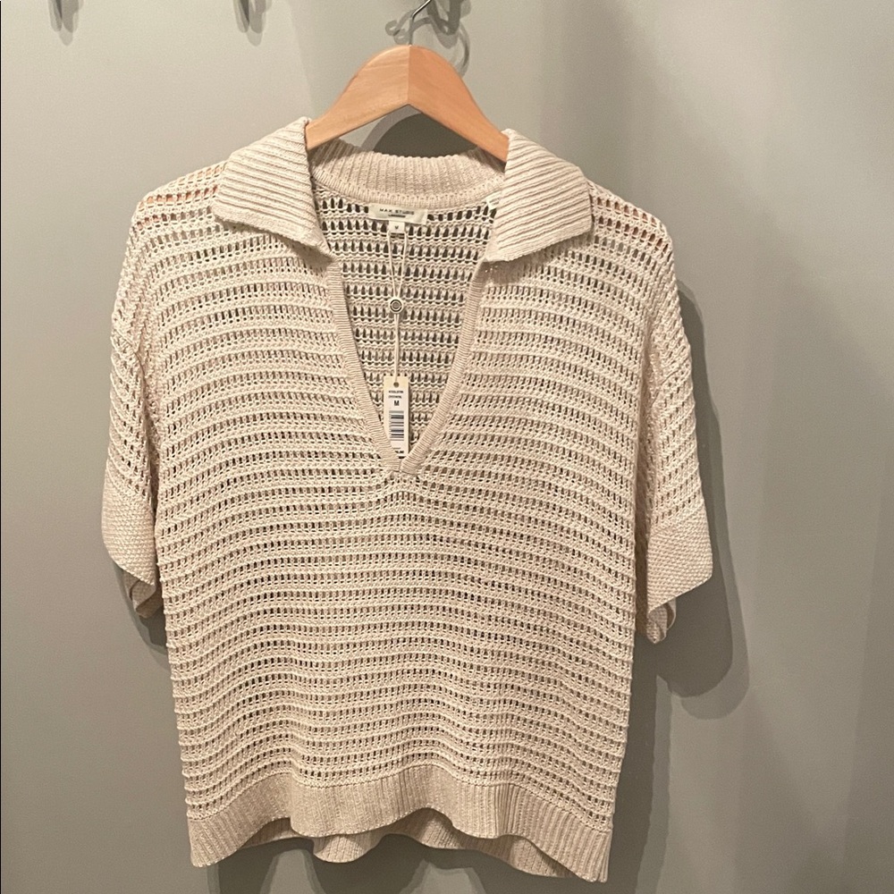 Max Studio Women’s Cream/Natural V-Neck Knit Sweater Size M